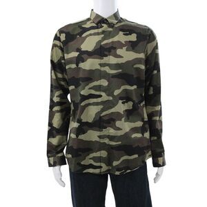 Dior Mens Long Sleeve Button-Up Shirt Cotton Camouflage Size M